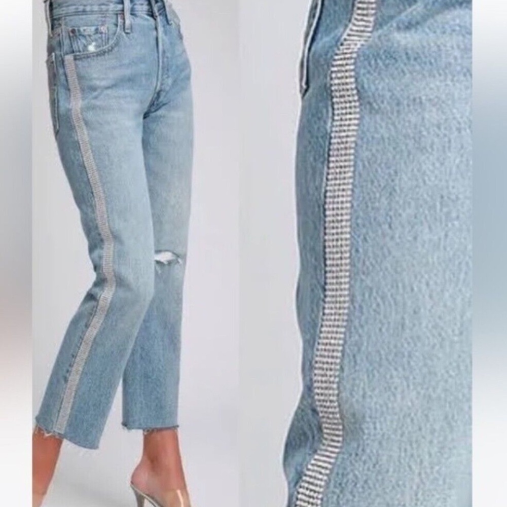 Levi's 501 Crop Rhinestone Stripe Jeans 27 High Rise